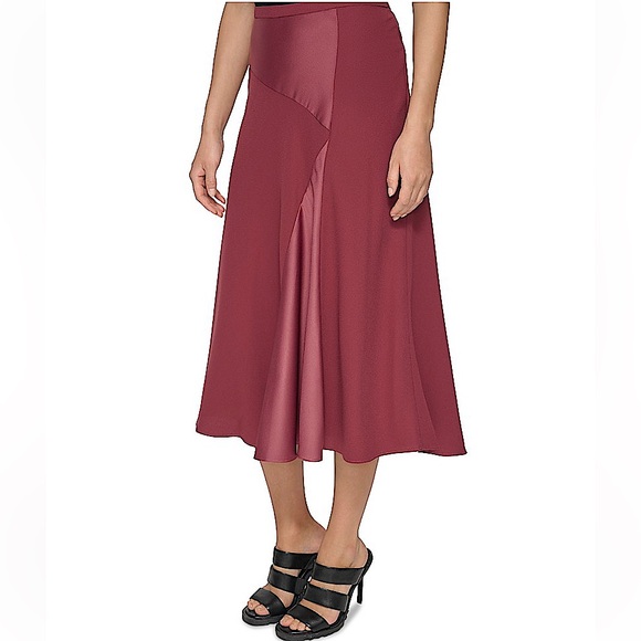 NWT DKNY Women’s Mixed Media Panel Skirt in Cabernet Size 4‎ - Picture 1 of 5